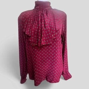 Vintage Anne Klein II Deadstock Elegant Paisley Print Red Blouse Women's Size S